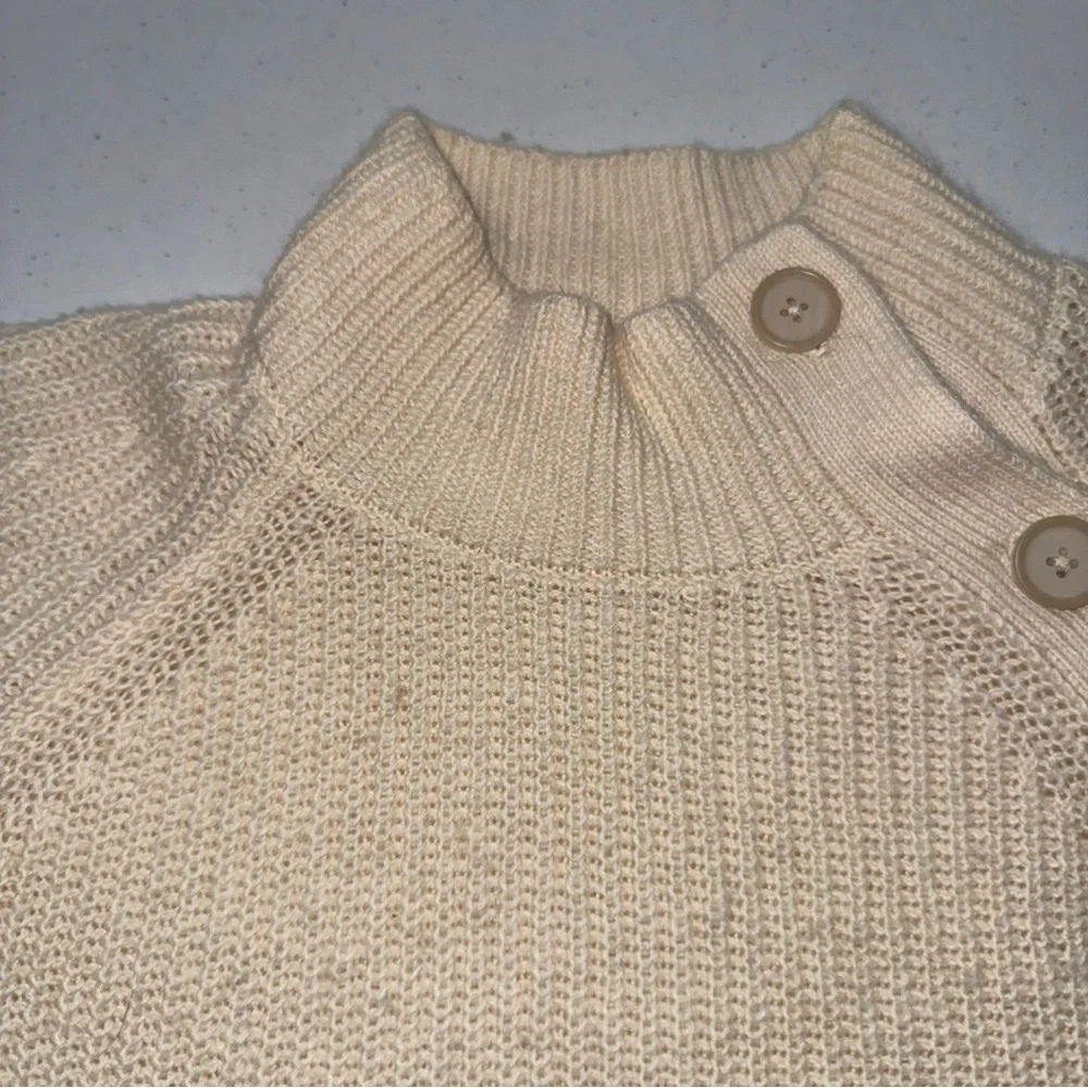 LOFT Cream Button-Accent Turtleneck Sweater‎